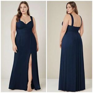 NEW After Six Contoured Wide Strap Sweetheart Maxi Dress in Midnight Navy Sz. 10
